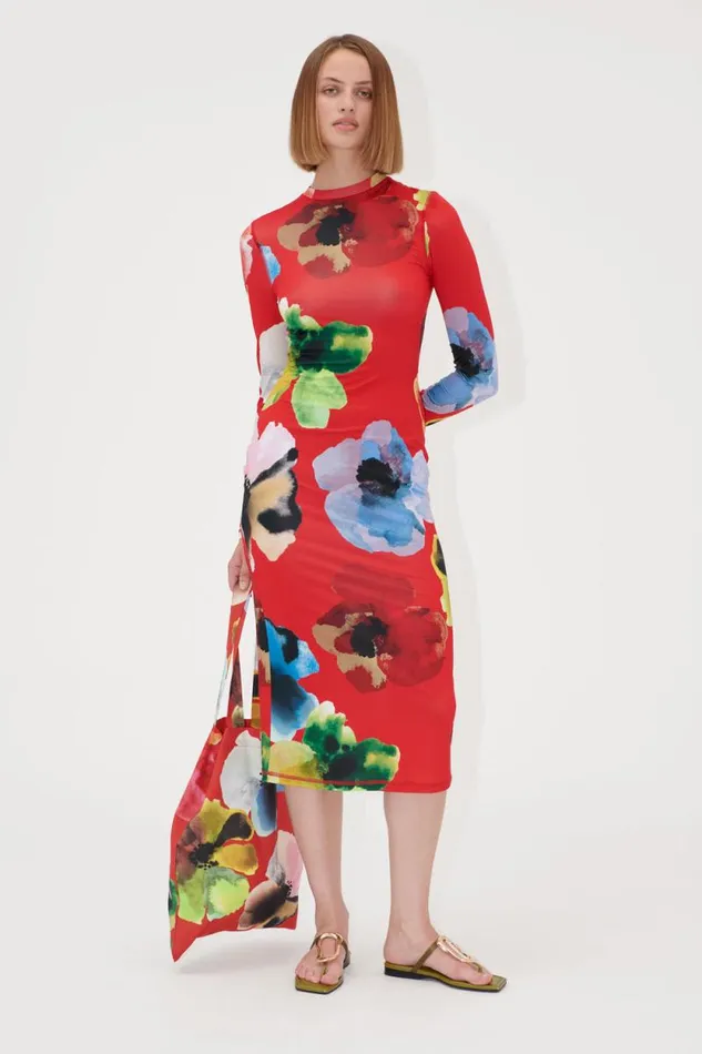 Stine Goya Exclusives Pullover Long Sleeve Midi Dress 8211 Bloom In Red 8211 Women Stine Goya Exclusives Pullover Long Sleeve Midi Dress 8211 Bloom In Red 8211 Women