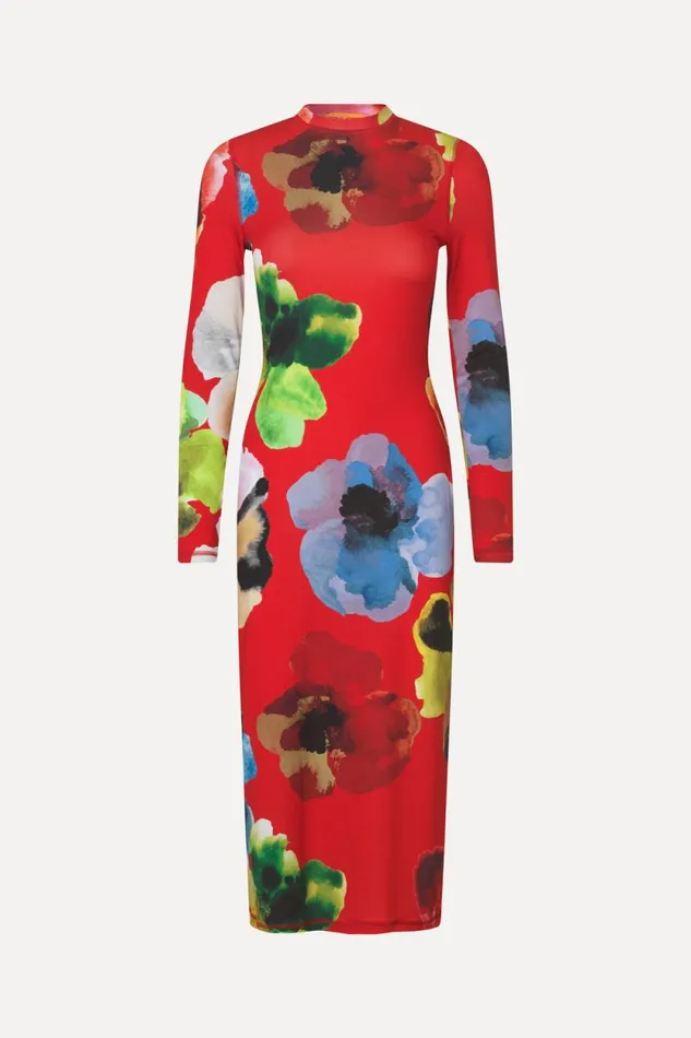 Stine Goya Exclusives Pullover Long Sleeve Midi Dress 8211 Bloom In Red 8211 Women