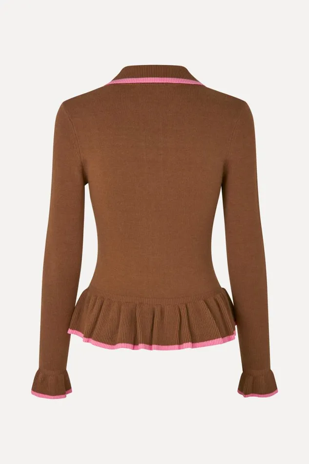 Stine Goya Knitwear Linear Ruffle Cardigan 8211 Partridge Brown 8211 Women