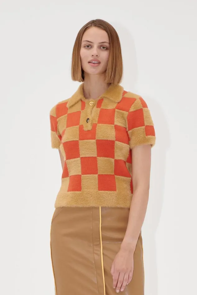 Stine Goya Knitwear Short Sleeve Knit Polo 8211 Mecca Orange Curry 8211 Women Stine Goya Knitwear Short Sleeve Knit Polo 8211 Mecca Orange Curry 8211 Women