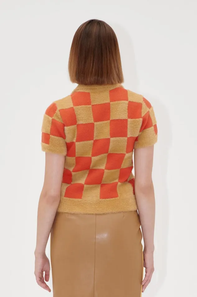 Stine Goya Knitwear Short Sleeve Knit Polo 8211 Mecca Orange Curry 8211 Women