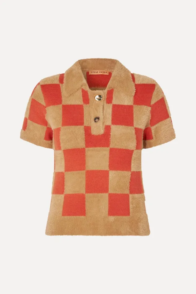 Stine Goya Knitwear Short Sleeve Knit Polo 8211 Mecca Orange Curry 8211 Women