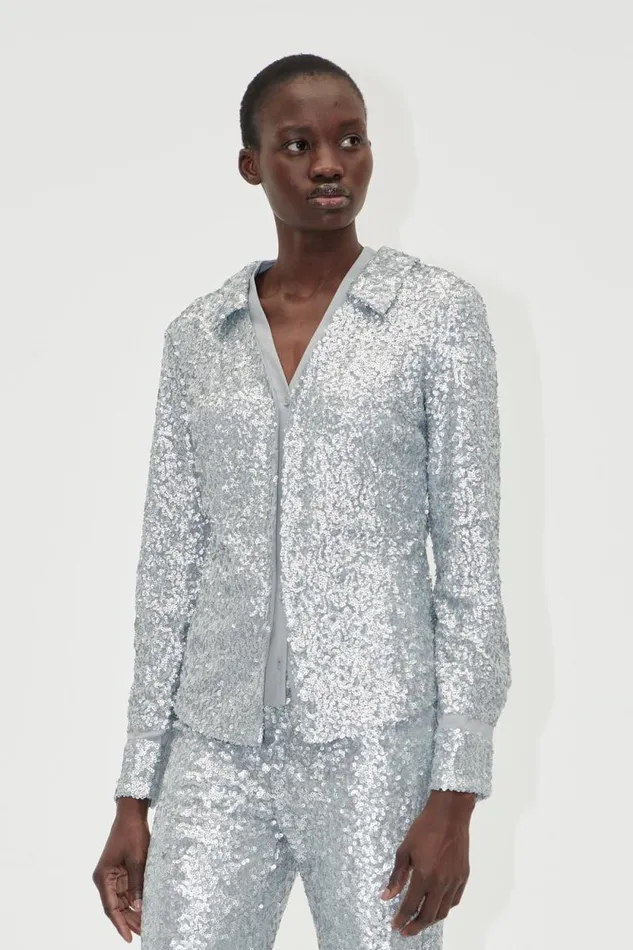 Stine Goya Tops and Shirts Double Collar Shirt 8211 Steel Grey 8211 Women