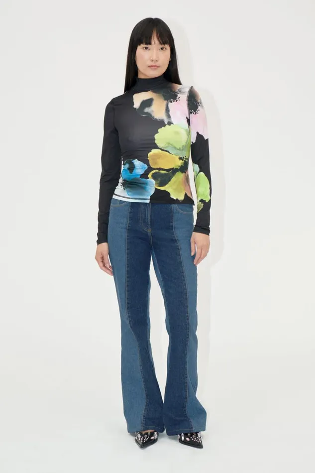 Stine Goya Tops and Shirts Elastic High Neck Collared Top 8211 Watercolor Bloom Maxi 8211 Women Stine Goya Tops and Shirts Elastic High Neck Collared Top 8211 Watercolor Bloom Maxi 8211 Women