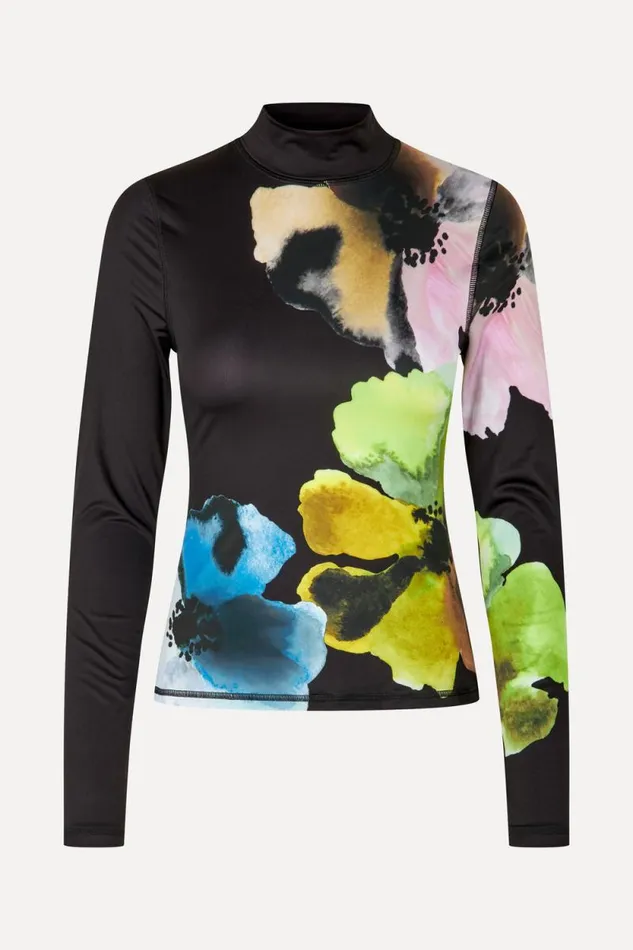 Stine Goya Tops and Shirts Elastic High Neck Collared Top 8211 Watercolor Bloom Maxi 8211 Women