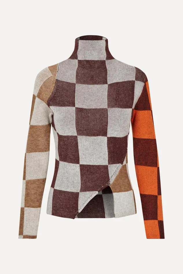 Stine Goya Tops and Shirts Long Sleeve Asymmetric Top 8211 Chocolate Combo 8211 Women Stine Goya Tops and Shirts Long Sleeve Asymmetric Top 8211 Chocolate Combo 8211 Women