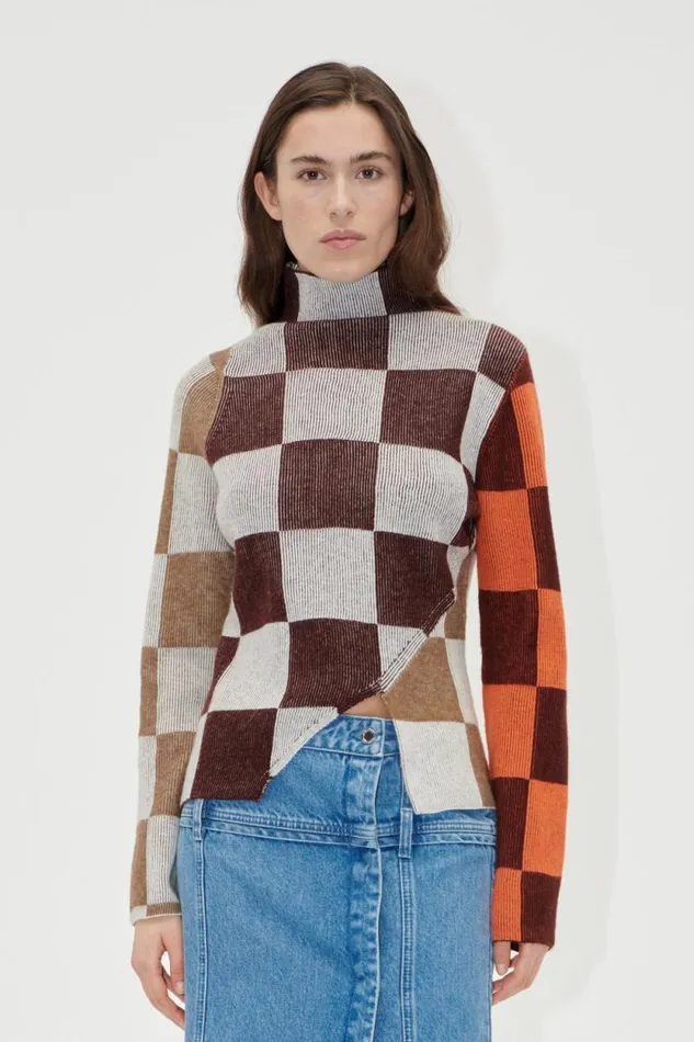 Stine Goya Tops and Shirts Long Sleeve Asymmetric Top 8211 Chocolate Combo 8211 Women