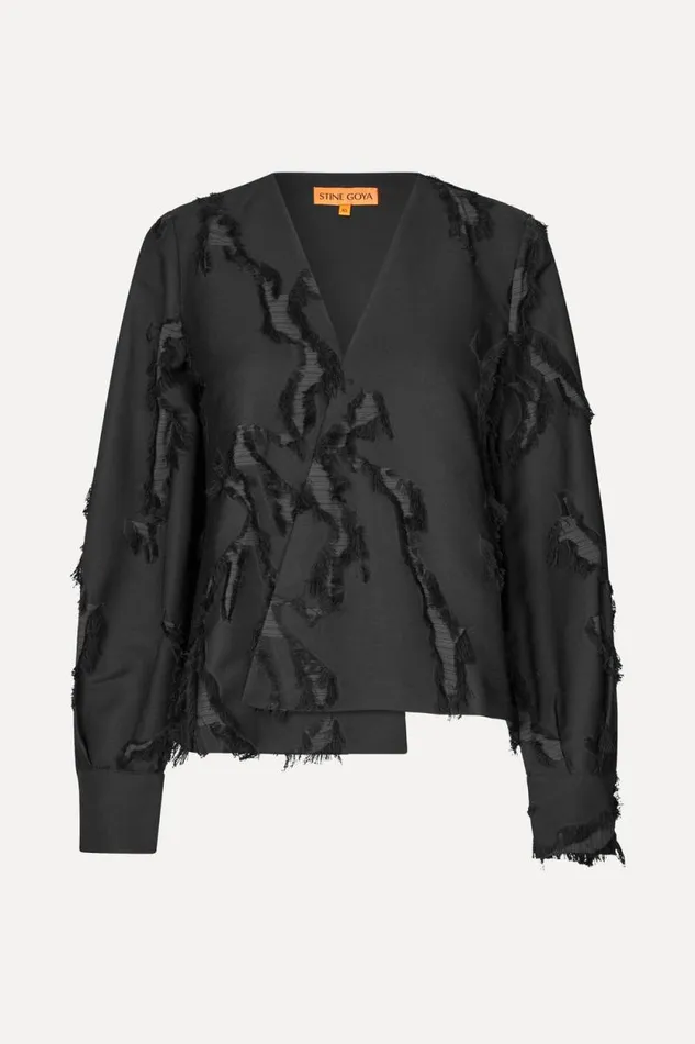 Stine Goya Tops and Shirts V Neck Long Sleeve Top 8211 Jet Black 8211 Women