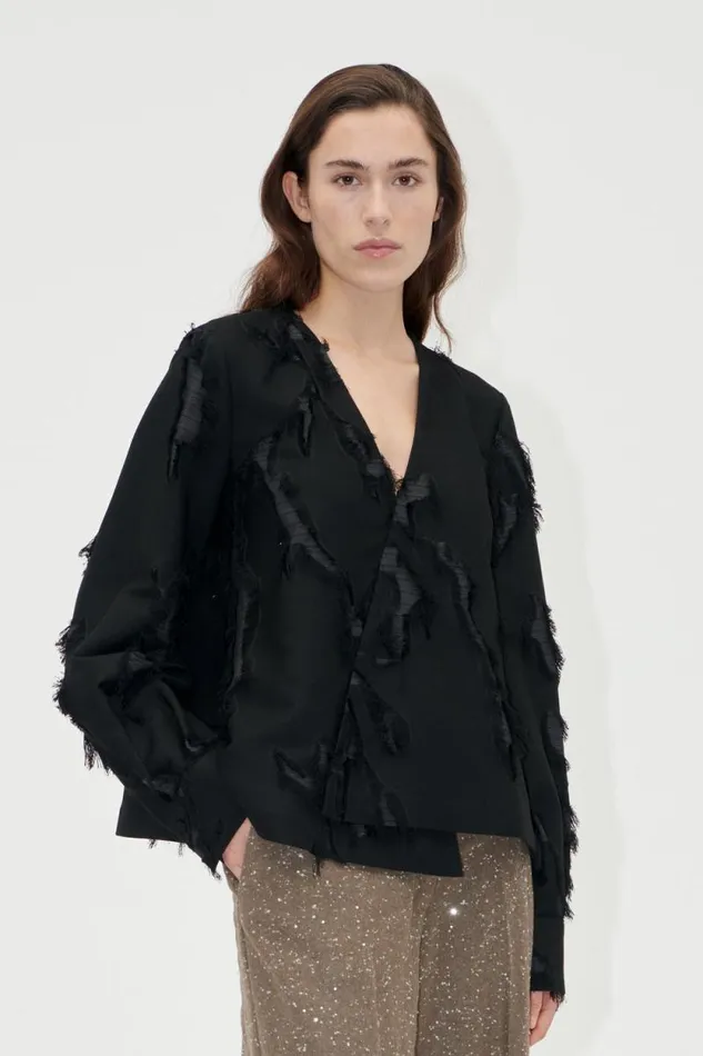 Stine Goya Tops and Shirts V Neck Long Sleeve Top 8211 Jet Black 8211 Women