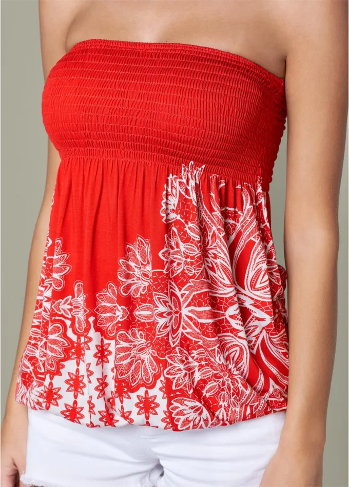 STRAPLESS TOP Red and White Women VENUS Casual Tops