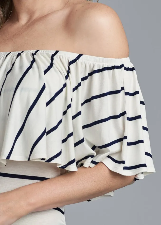 Striped OffShoulder Top Navy and White Women VENUS Short Sleeve Tops
