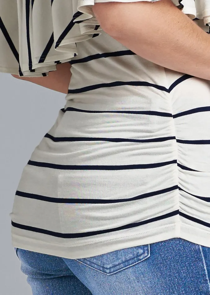 Striped OffShoulder Top Navy and White Women VENUS Short Sleeve Tops