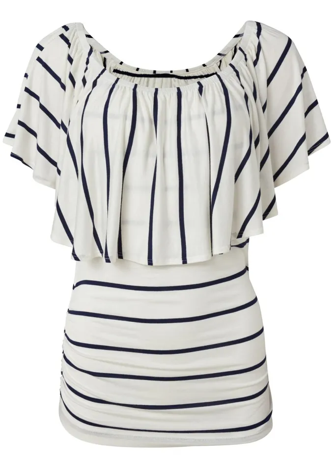 Striped OffShoulder Top Navy and White Women VENUS Short Sleeve Tops