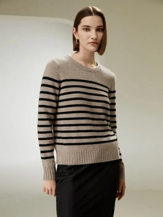 Striped Round Collar Cashmere Sweater Women Lilysilk Knitwear