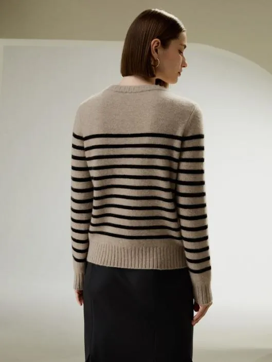 Striped Round Collar Cashmere Sweater Women Lilysilk Knitwear