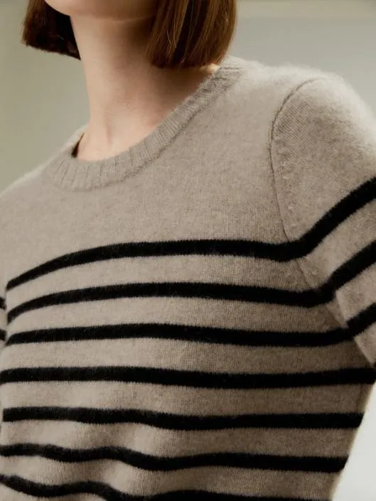 Striped Round Collar Cashmere Sweater Women Lilysilk Knitwear