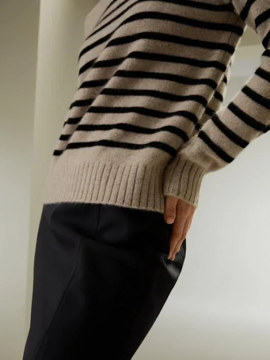 Striped Round Collar Cashmere Sweater Women Lilysilk Knitwear