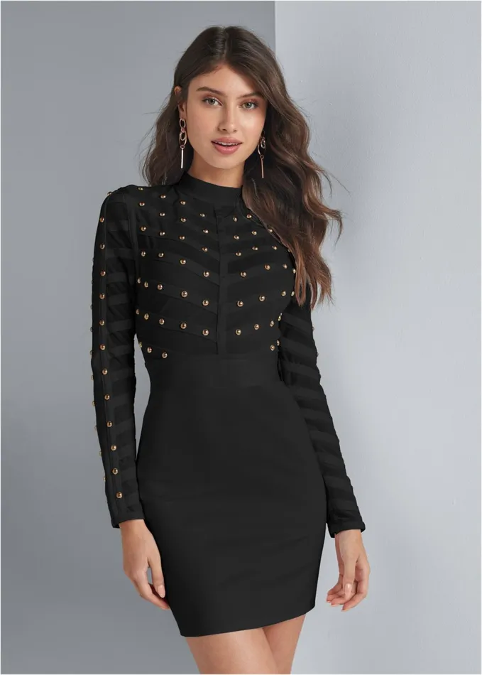 STUDDED BODYCON DRESS Black Women VENUS Bodycon Dresses