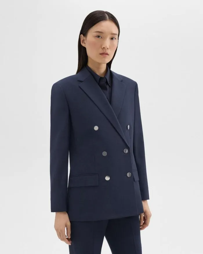 Suits Women Theory DoubleBreasted Boxy Blazer In Oxford Wool Nocturne Navy Suits Women Theory DoubleBreasted Boxy Blazer In Oxford Wool Nocturne Navy