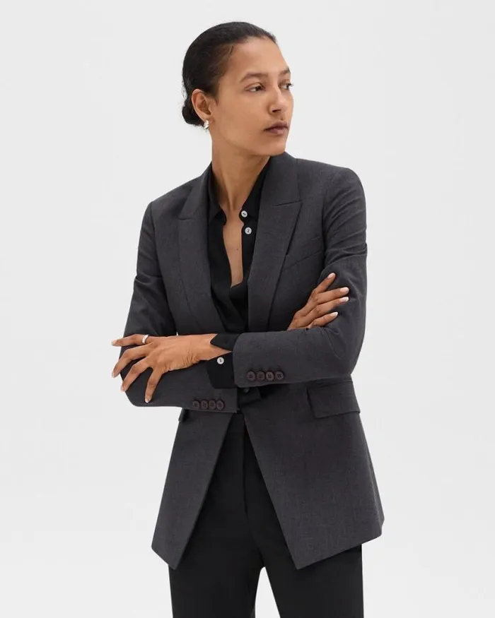 Suits Women Theory Etiennette Blazer In Good Wool Charcoal Melange