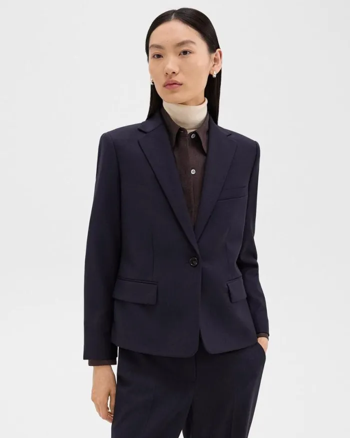Suits Women Theory SingleButton Blazer In Sleek Flannel Navy