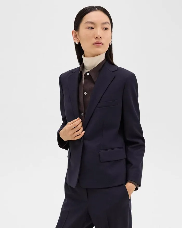 Suits Women Theory SingleButton Blazer In Sleek Flannel Navy