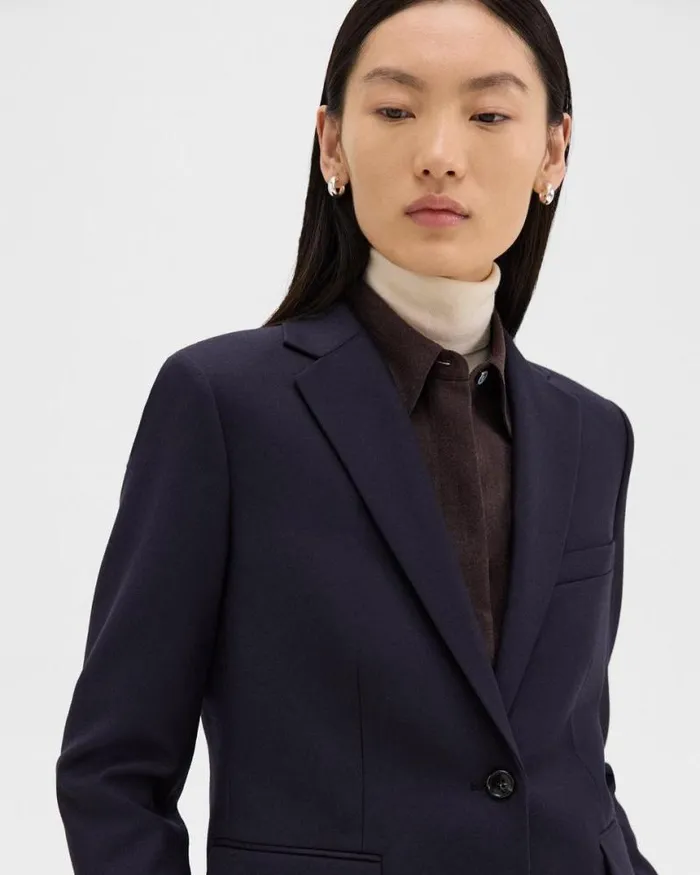 Suits Women Theory SingleButton Blazer In Sleek Flannel Navy