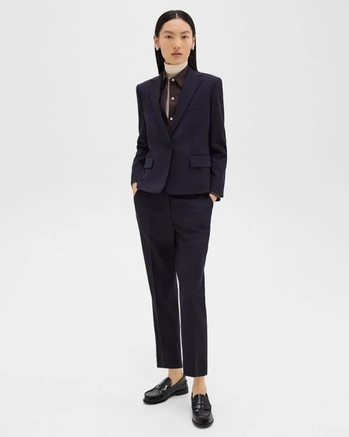 Suits Women Theory SingleButton Blazer In Sleek Flannel Navy