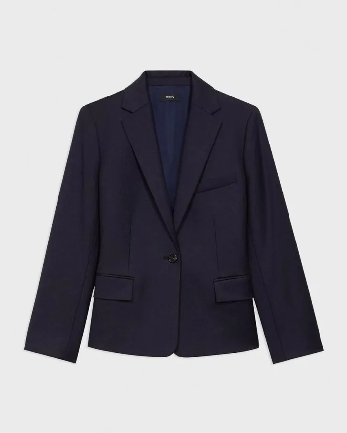 Suits Women Theory SingleButton Blazer In Sleek Flannel Navy