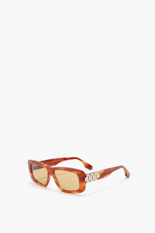 Sunglasses Women Victoria Beckham Chain Detail Rectangular Frame Sunglasses In Striped Blonde Havana