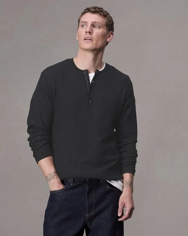 Sweaters Men Rag and Bone Bennet Henley Sweater Black