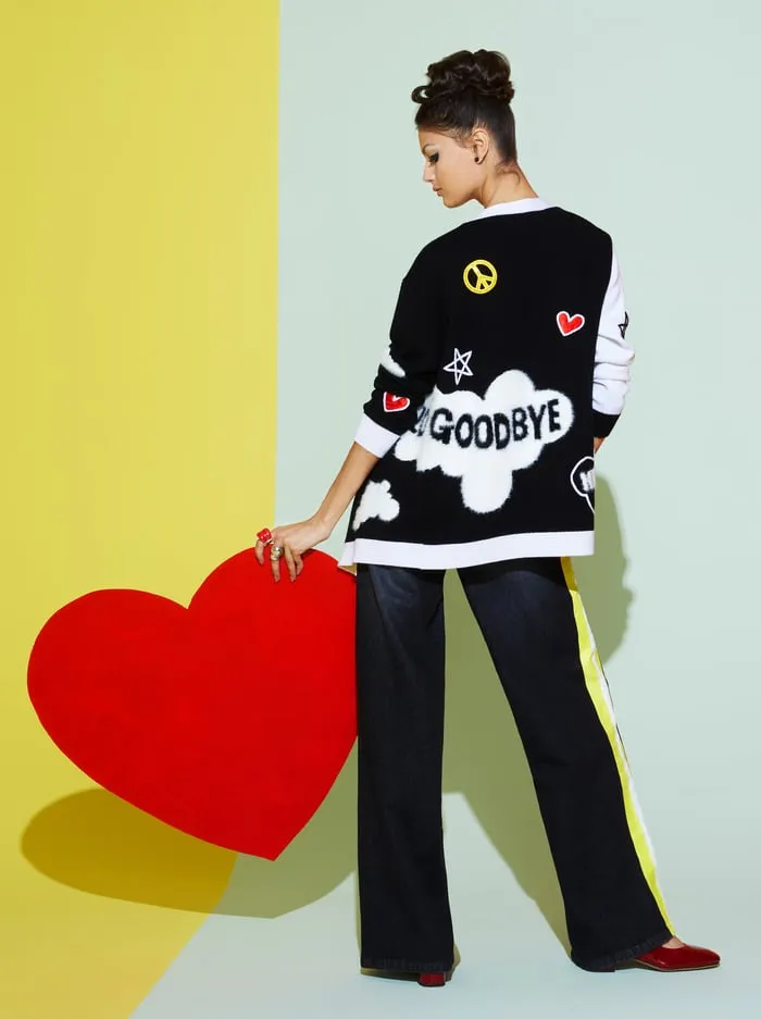 Sweaters Women Alice Olivia The Beatles Bradford Cardigan Soft Whiteblack Multi