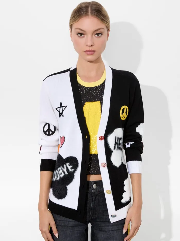 Sweaters Women Alice Olivia The Beatles Bradford Cardigan Soft Whiteblack Multi