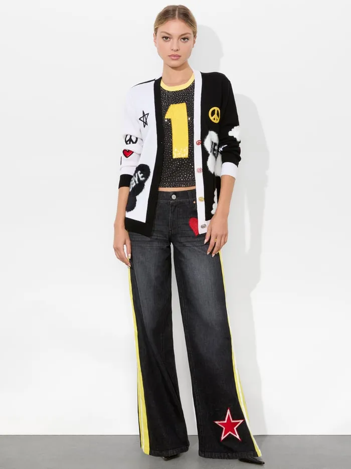 Sweaters Women Alice Olivia The Beatles Bradford Cardigan Soft Whiteblack Multi