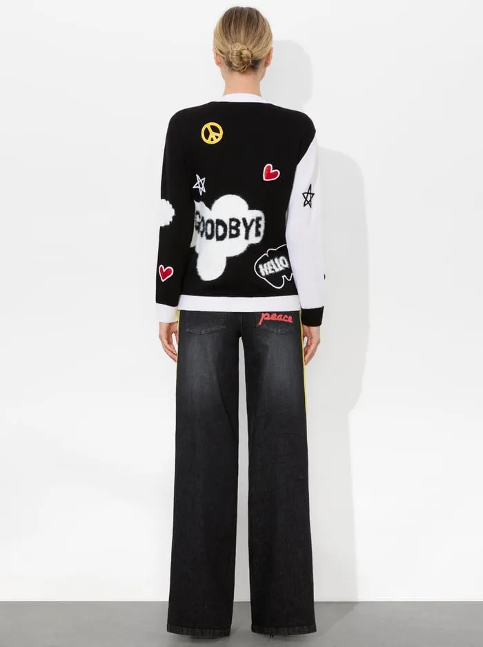 Sweaters Women Alice Olivia The Beatles Bradford Cardigan Soft Whiteblack Multi