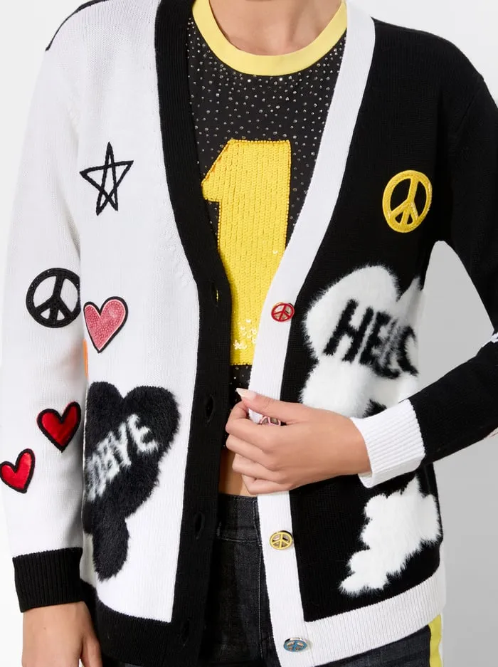 Sweaters Women Alice Olivia The Beatles Bradford Cardigan Soft Whiteblack Multi