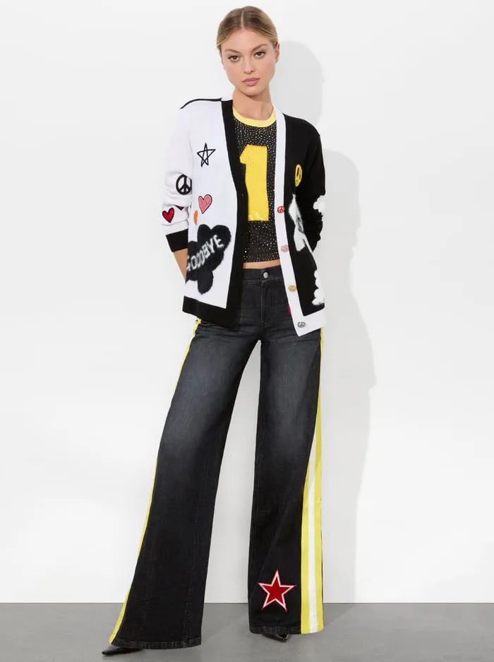 Sweaters Women Alice Olivia The Beatles Bradford Cardigan Soft Whiteblack Multi