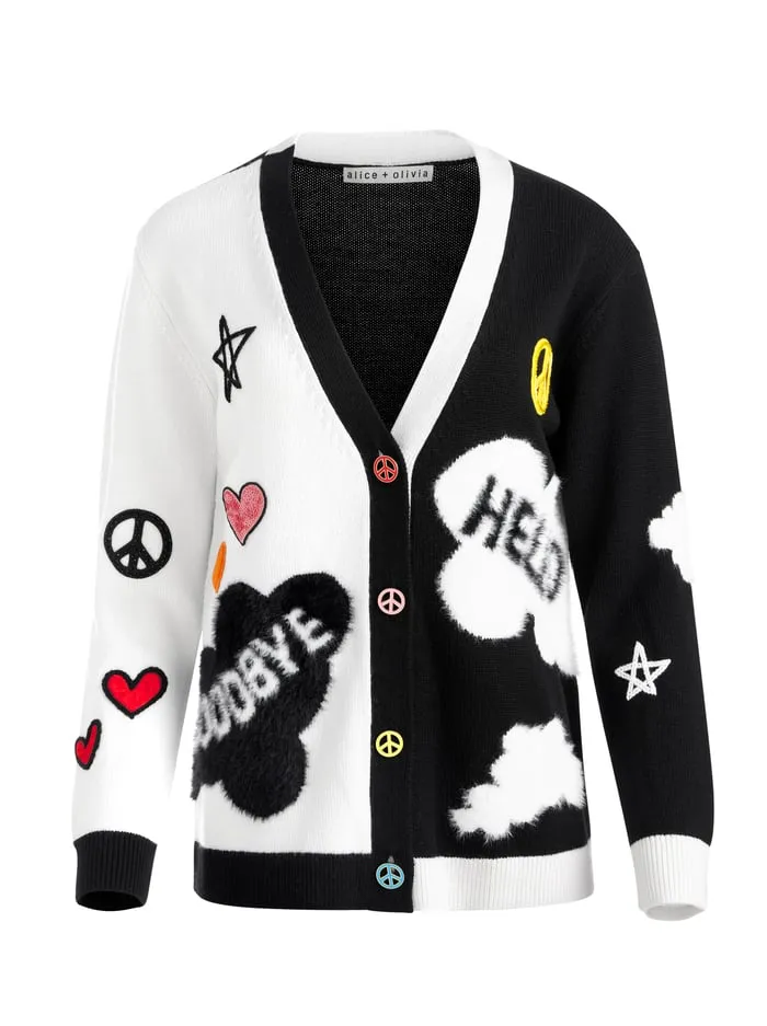 Sweaters Women Alice Olivia The Beatles Bradford Cardigan Soft Whiteblack Multi