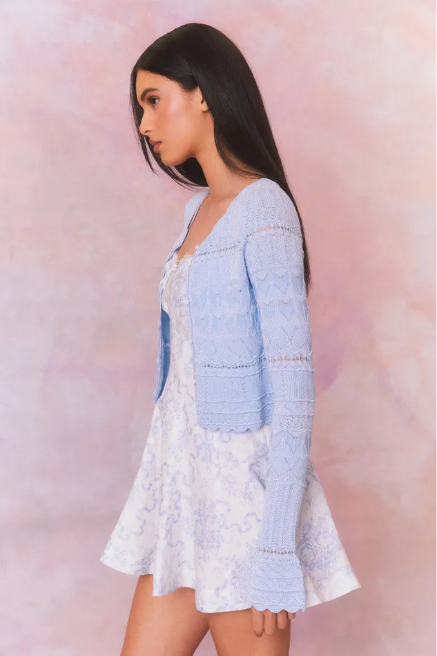 Sweaters Women LoveShackFancy Media Pointelle Scallop Cardigan Morning Tide