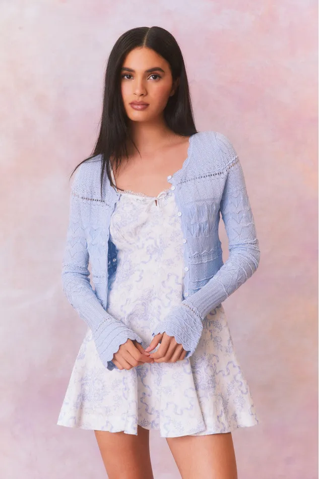 Sweaters Women LoveShackFancy Media Pointelle Scallop Cardigan Morning Tide