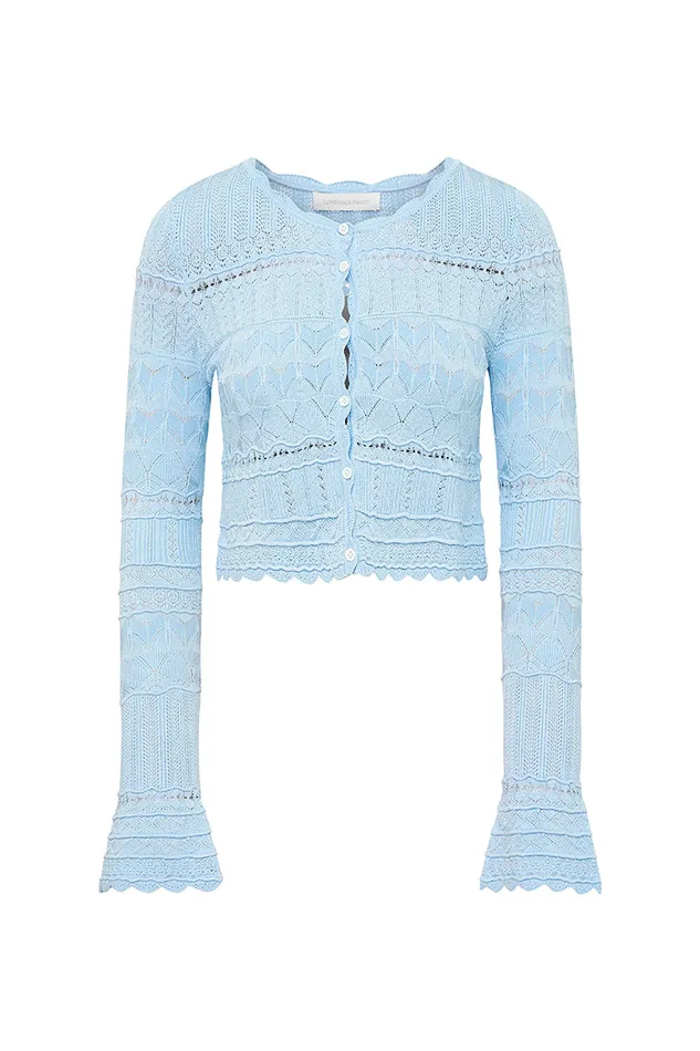 Sweaters Women LoveShackFancy Media Pointelle Scallop Cardigan Morning Tide