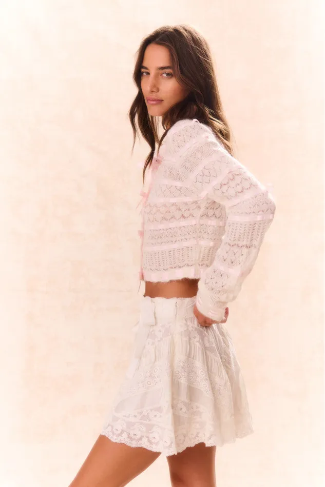 Sweaters Women LoveShackFancy Roselline BowDetailed Knit Cardigan Vanilla Rose
