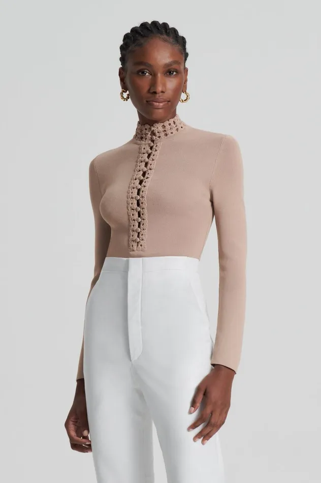 Sweaters Women Scanlan Theodore CREPE KNIT DAISY TOP Oat Sweaters Women Scanlan Theodore CREPE KNIT DAISY TOP Oat