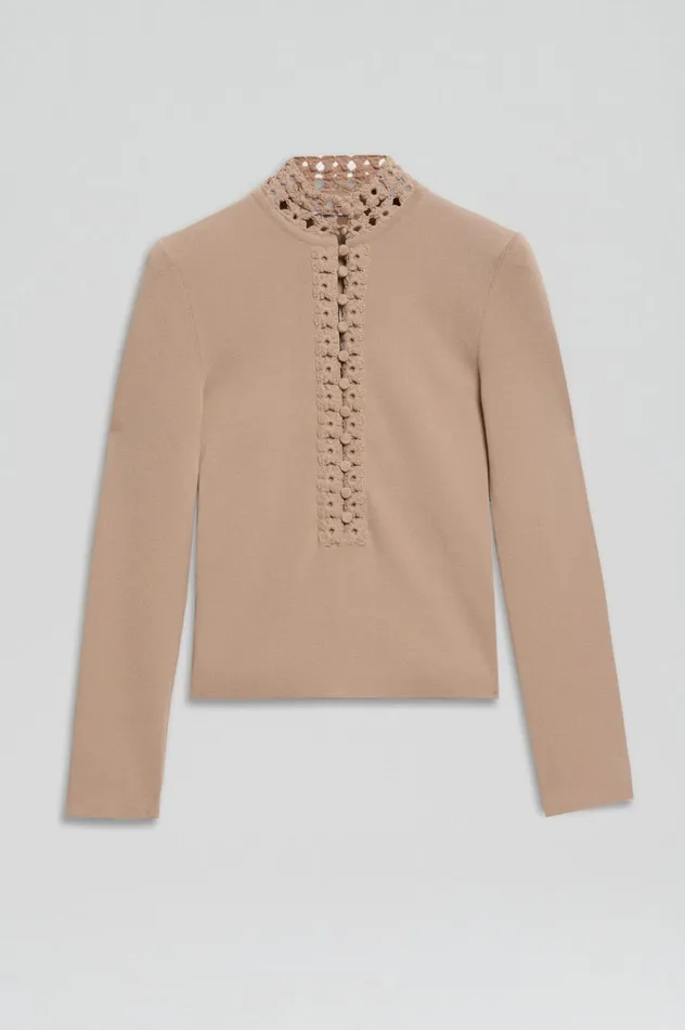 Sweaters Women Scanlan Theodore CREPE KNIT DAISY TOP Oat Sweaters Women Scanlan Theodore CREPE KNIT DAISY TOP Oat