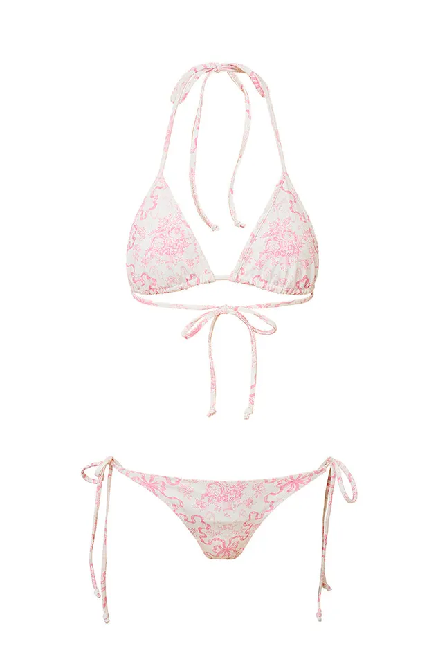 Swim Women LoveShackFancy Harbor Bow Print Triangle Bikini Swim Set Bubblegum Blast Swim Women LoveShackFancy Harbor Bow Print Triangle Bikini Swim Set Bubblegum Blast