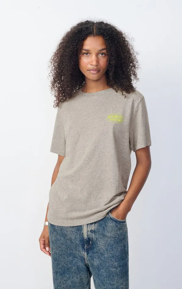 TShirt Ykobow Heather Grey Print Yellow Women American Vintage Short Sleeve TShirts