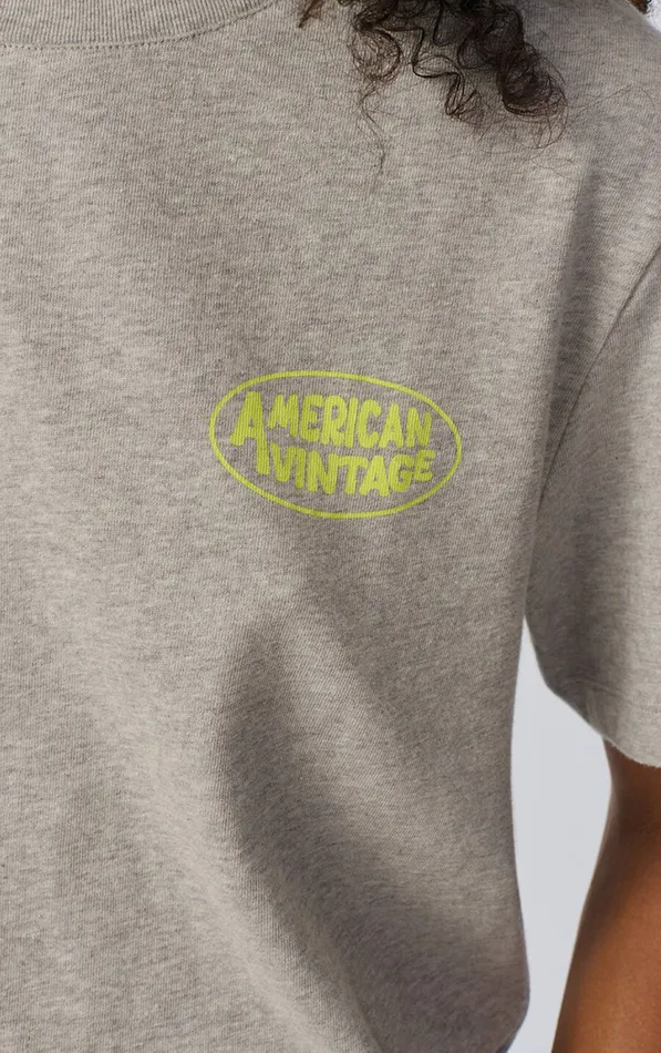 TShirt Ykobow Heather Grey Print Yellow Women American Vintage Short Sleeve TShirts