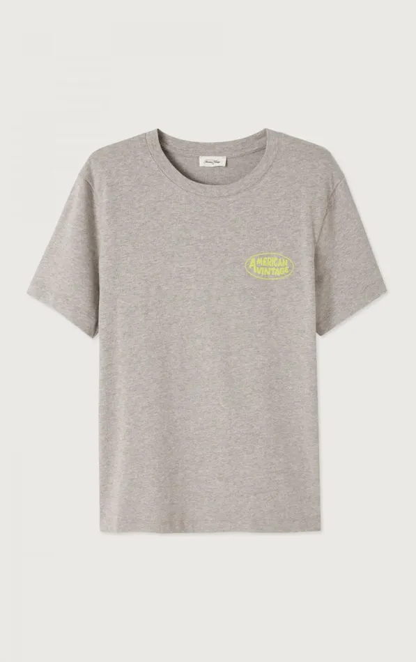 TShirt Ykobow Heather Grey Print Yellow Women American Vintage Short Sleeve TShirts