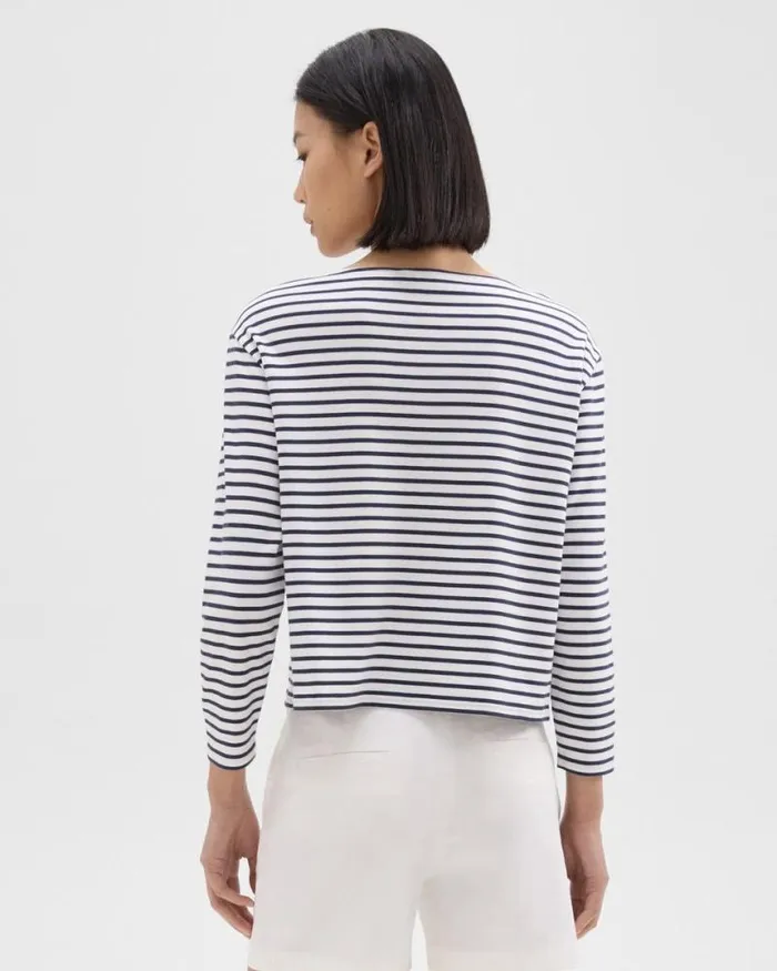 TShirts Tank Tops Women Theory Boat Neck Tee In Striped Cotton Jersey Navy Multi TShirts Tank Tops Women Theory Boat Neck Tee In Striped Cotton Jersey Navy Multi