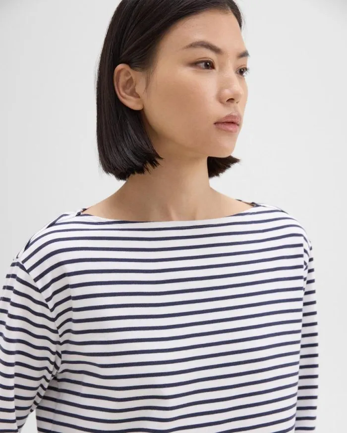 TShirts Tank Tops Women Theory Boat Neck Tee In Striped Cotton Jersey Navy Multi TShirts Tank Tops Women Theory Boat Neck Tee In Striped Cotton Jersey Navy Multi